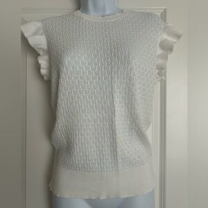 NWOT Brooks Brothers WhiteTextured Ruffle Sleeveless Sweater Size Medium